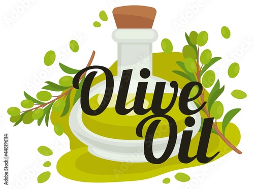 Olive oil organic and natural essence in bottle