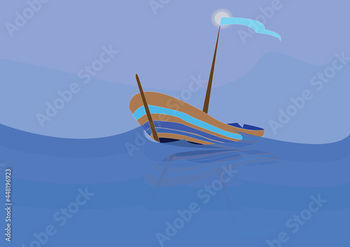 sea       illustration boat on small sea waves