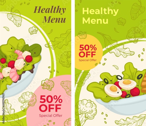 Healthy menu 50 percent off discount on dishes
