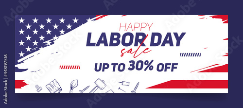 Sale promotion advertising Poster or Banner for Labor Day, united states flag, greeting card