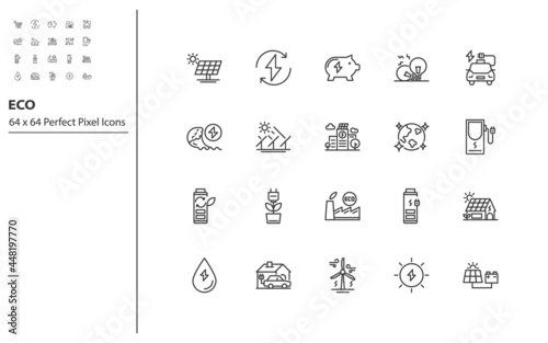 set of clean energy line icons, save the world