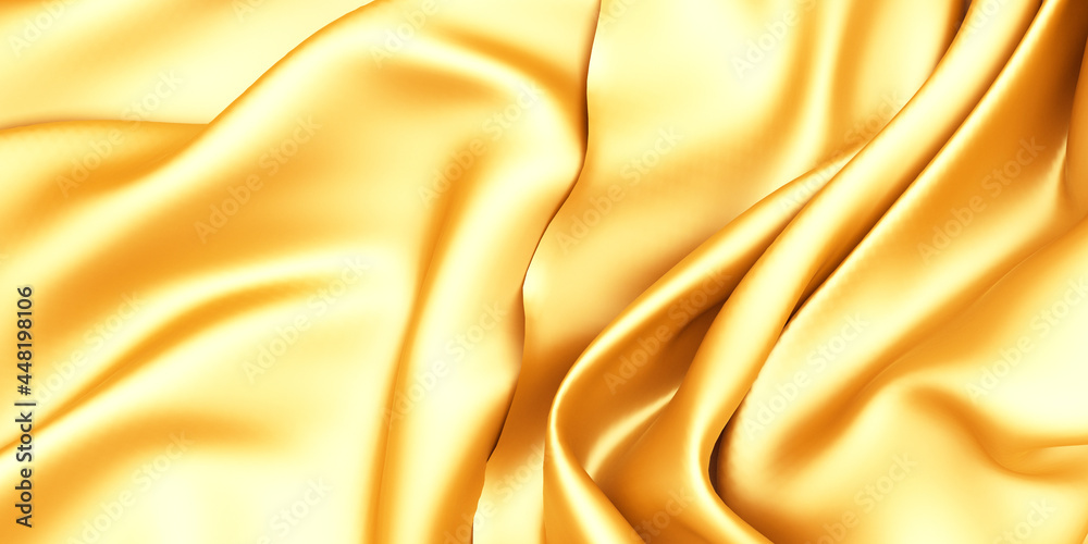 Fototapeta premium Golden silk elegant background. Texture of fabric