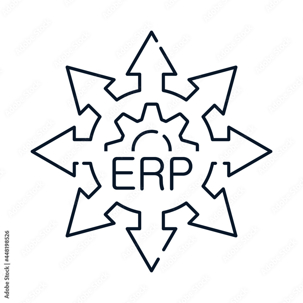 ERP system. Operation, delivery, optimization, implementation. Concept. Vector icon isolated on white background. ERP system. Operation, delivery, optimization, implementation. Concept. Vector icon isolated on white background.