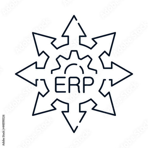 ERP system. Operation, delivery, optimization, implementation. Concept. Vector icon isolated on white background.