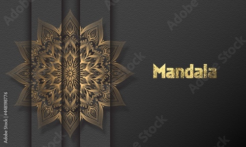 Mandala design mandala vector round luxury design golden brush text. photo