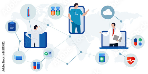 Telemedicine e-health telehealth online doctor consultation using digital online internet device like smartphone to diagnose health care