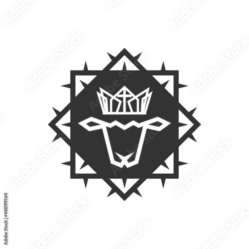 Christian illustration. Church logo. Lamb of God in a crown and framed with a crown of thorns.