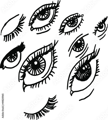 Various drawings of human eyes. Human eyes.