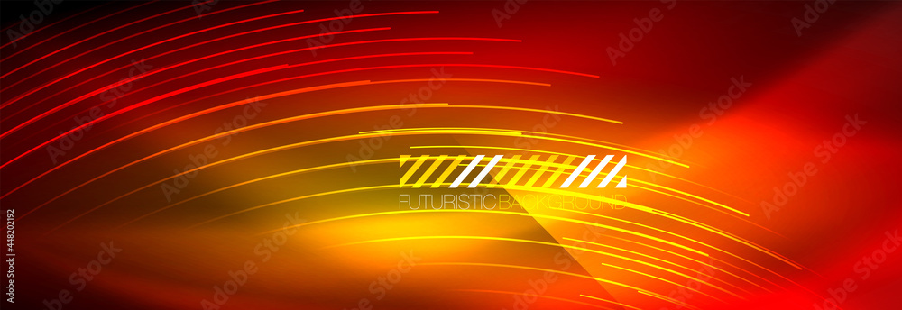 Neon glowing lines, magic energy and light motion background. Vector wallpaper template Neon glowing lines, magic energy and light motion background. Vector wallpaper template