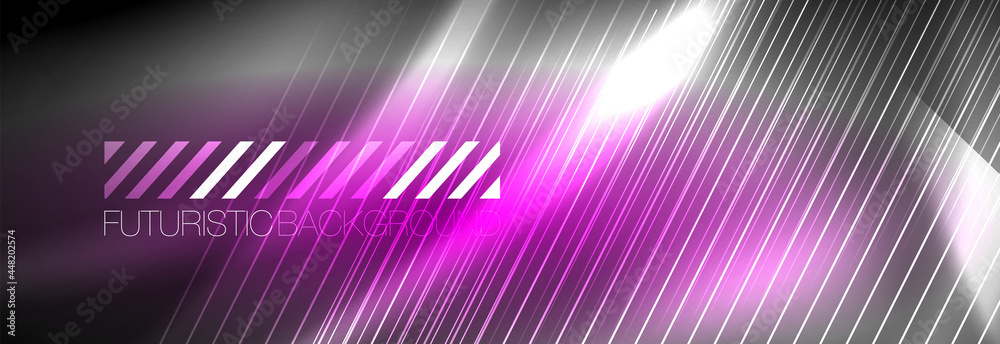 Neon glowing lines, magic energy and light motion background. Vector wallpaper template Neon glowing lines, magic energy and light motion background. Vector wallpaper template