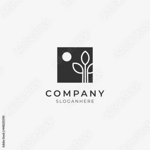 illustration of minimal leaf and sun logo icon perfect for modern company