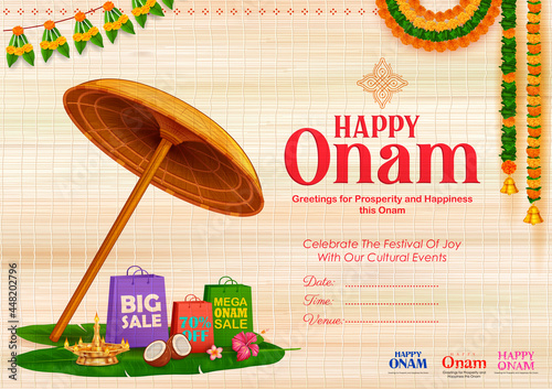 Ccelebration background for Happy Onam festival of South India Kerala