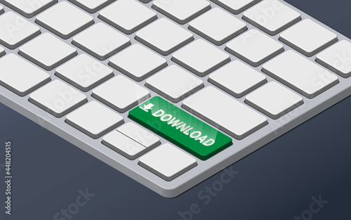 Green download button on keyboard. Illustrated keyboard. 