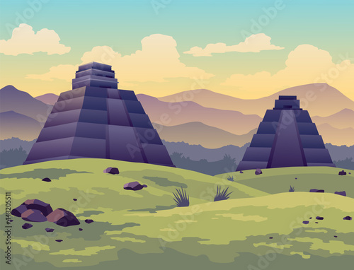 Easter island. Traveler at ancient mayan pyramids or moai statues. Famous travel landscape location banner. Tourism and vacation tropical background