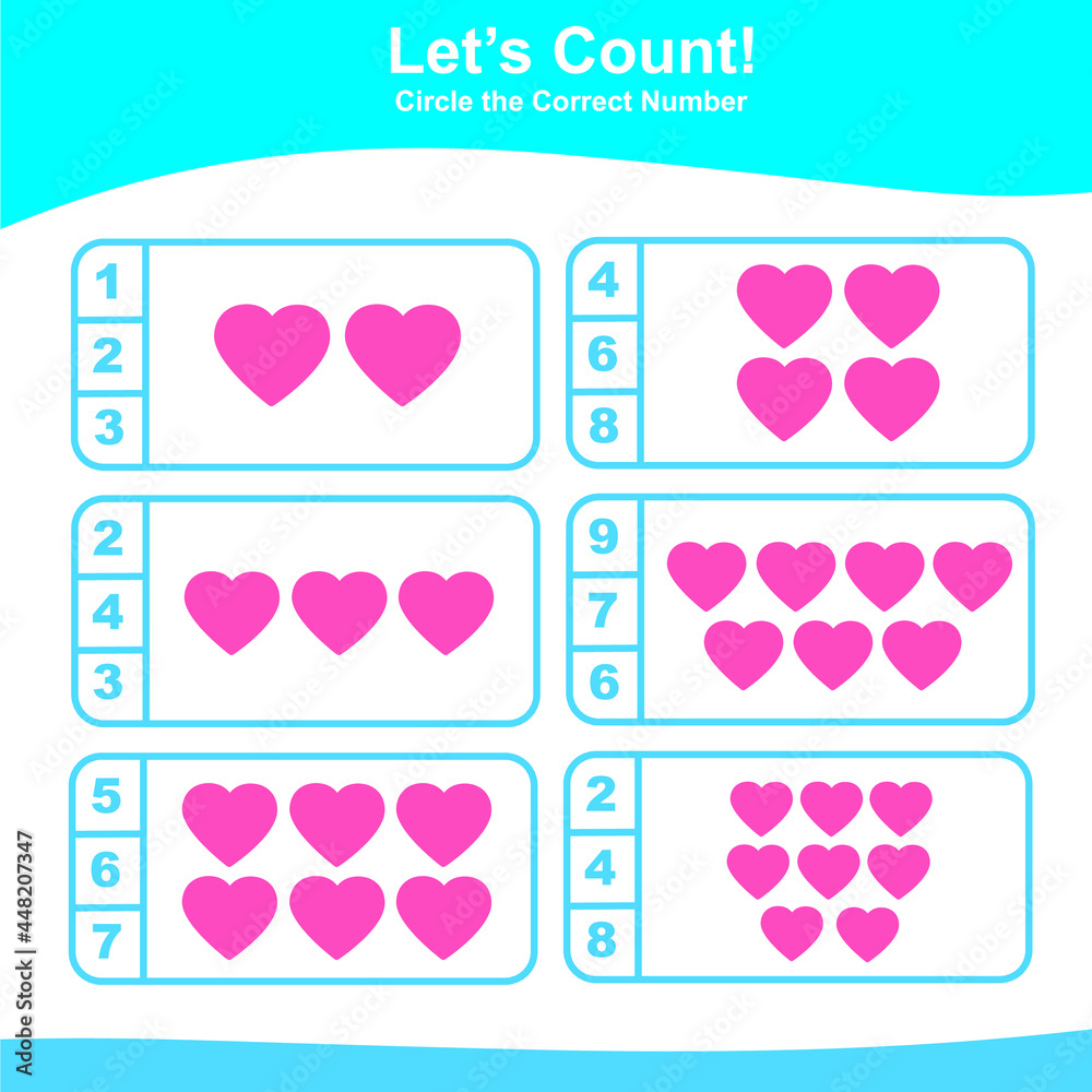 Count and Match Game for Kids. Geometric shapes Game. Math Worksheet for Preschool. Educational ...