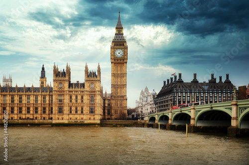 Typical view of London  Palace of Westminster with Big Ben