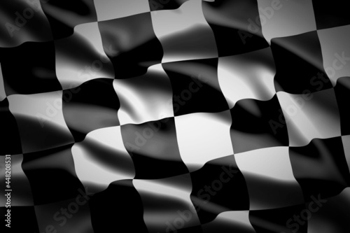 Black and white formula one checker flag with dark background. Race car flag background. © Thawatchai