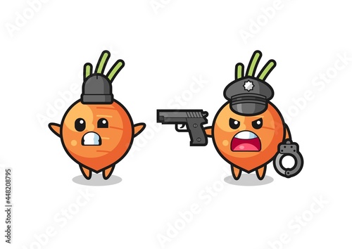 illustration of carrot robber with hands up pose caught by police
