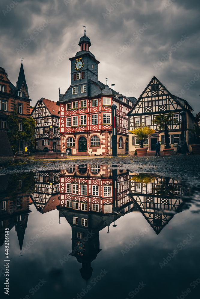 Beautiful little half-timbered houses, historical city center from Germany. Romantic houses, street photo