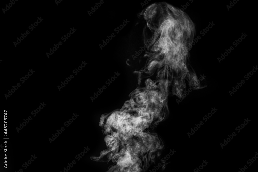 Perfect mystical curly white steam or smoke isolated on black background. Abstract background fog or smog Perfect mystical curly white steam or smoke isolated on black background. Abstract background fog or smog