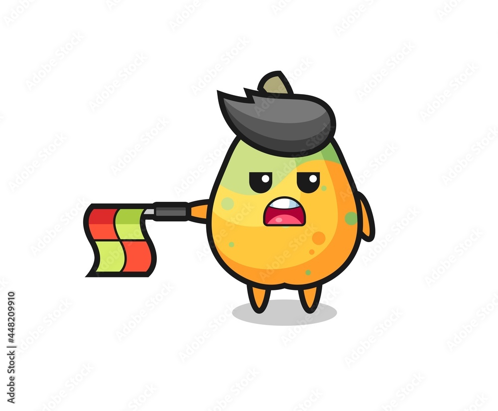 papaya character as line judge hold the flag straight horizontally