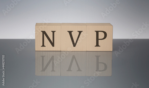 Net present value NPV concept, wooden word block on the grey background © Iryna