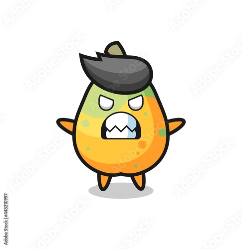 wrathful expression of the papaya mascot character