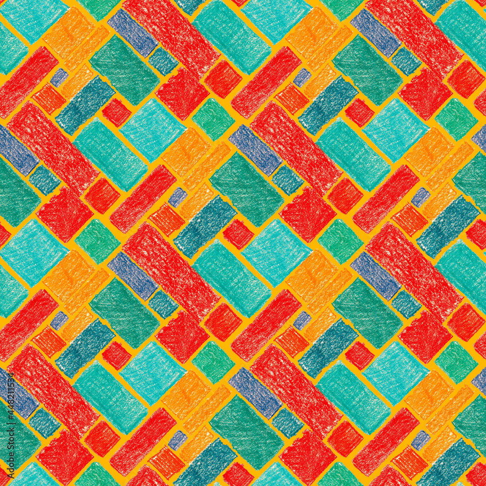 Creative seamless pattern with colorful abstract geometrical elements. Hand drawn texture. Graphic abstract background. Contemporary art. Trendy modern style.	