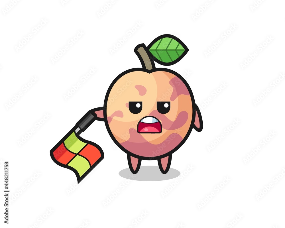 pluot fruit character as line judge hold the flag down at a 45 degree angle pluot fruit character as line judge hold the flag down at a 45 degree angle