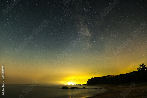 sky and milkyway over the beach in Japan