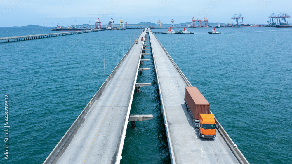 a bridge over the sea for cargo transport to international sea port. a bridge over the sea for cargo transport to international sea port.