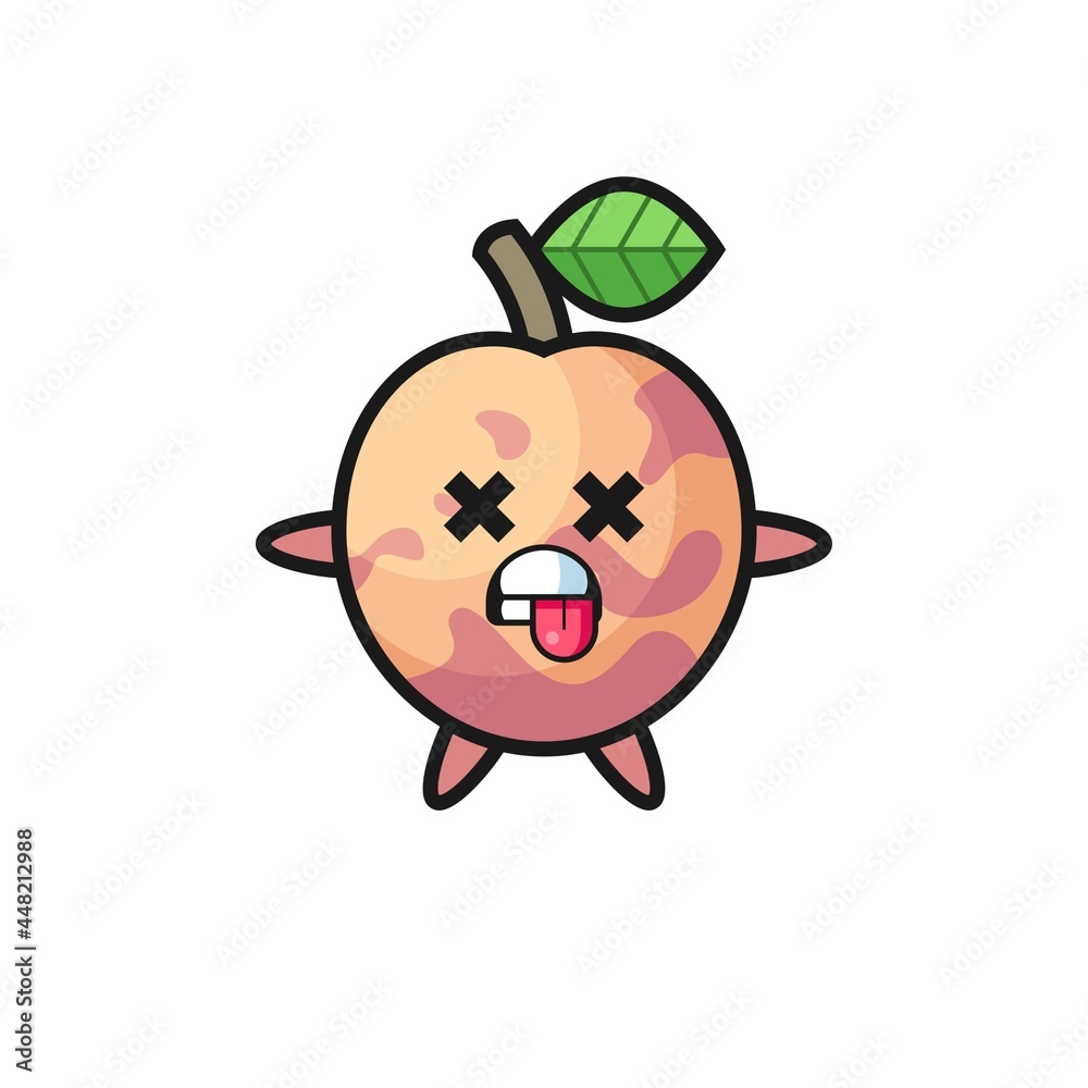 character of the cute pluot fruit with dead pose character of the cute pluot fruit with dead pose