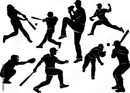 baseball players in silhouettes