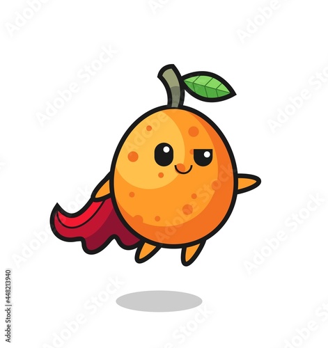 cute kumquat superhero character is flying