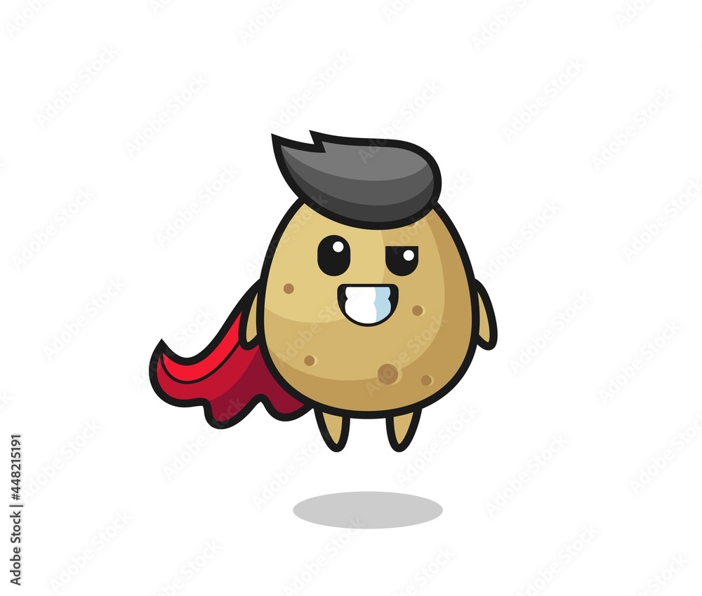 the cute potato character as a flying superhero