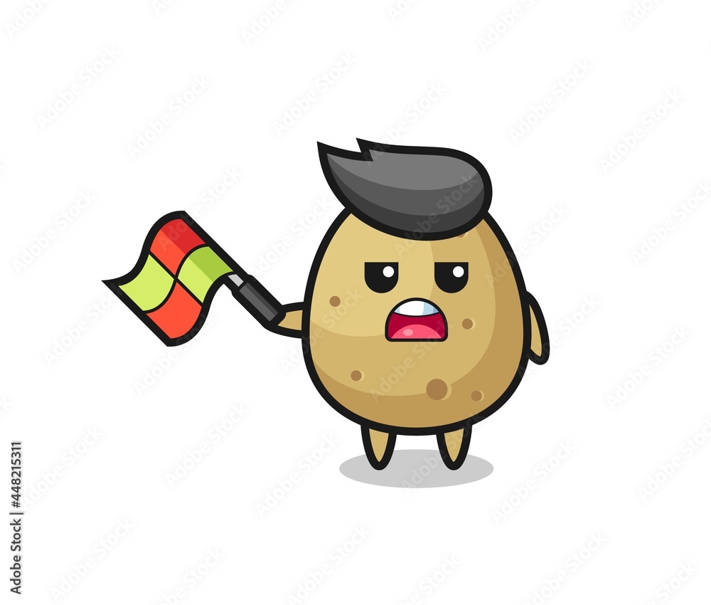 Obraz premium potato cartoon as the line judge hold the flag up at a 45 degree angle
