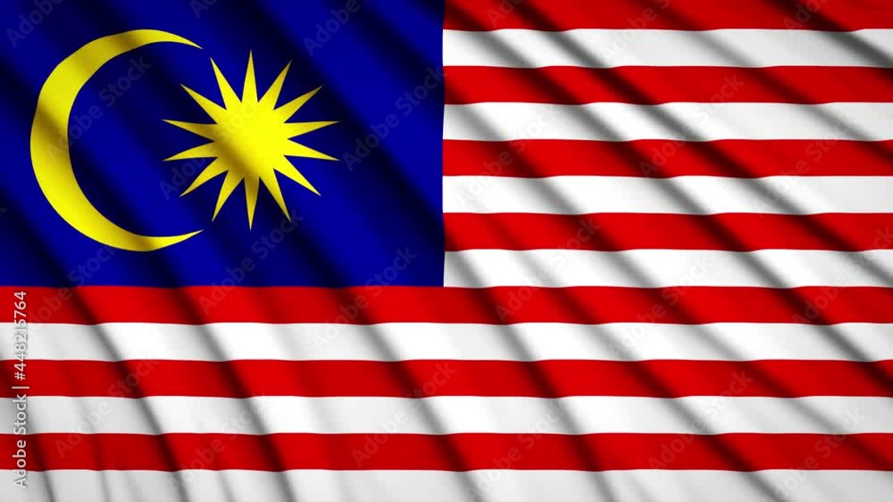 Malaysia flag in motion. National background. Smooth fabric waves. 4K video. 3D rendering.