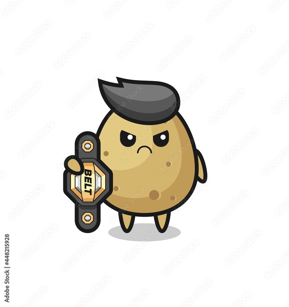 potato mascot character as a MMA fighter with the champion belt