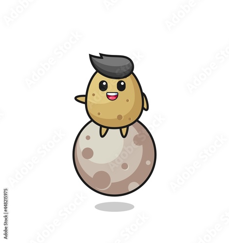 illustration of potato cartoon sitting on the moon