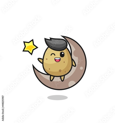illustration of potato cartoon sitting on the half moon