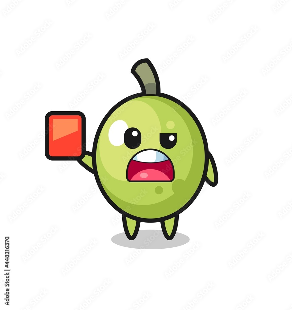 olive cute mascot as referee giving a red card olive cute mascot as referee giving a red card