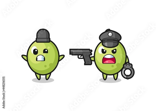 illustration of olive robber with hands up pose caught by police