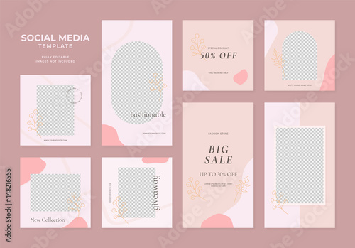 social media template blog fashion sale promotion. fully editable instagram and facebook square post frame organic sale poster. pink brown red ad banner vector background
