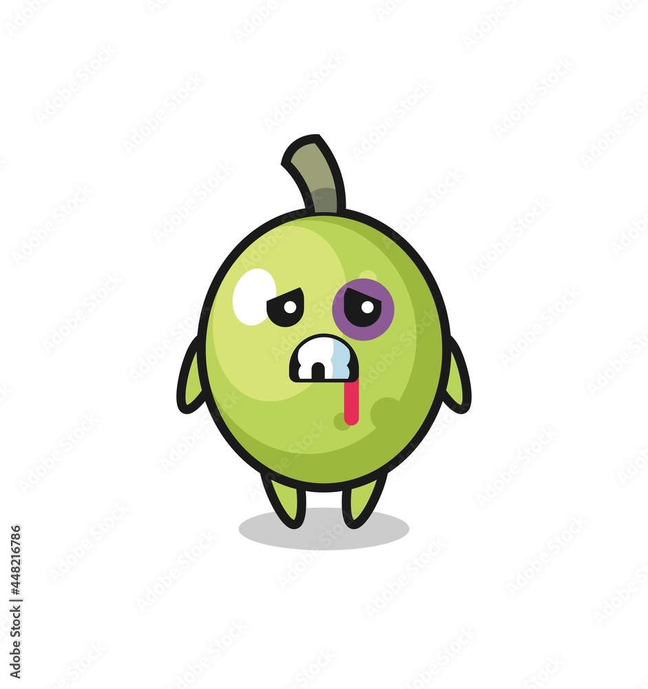 injured olive character with a bruised face injured olive character with a bruised face