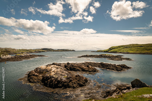 A summer 3 shot HDR of Loch Finsbay on the Isle of Harris along the Golden Road towards Leverburgh in the Western Isles, Scotland photo