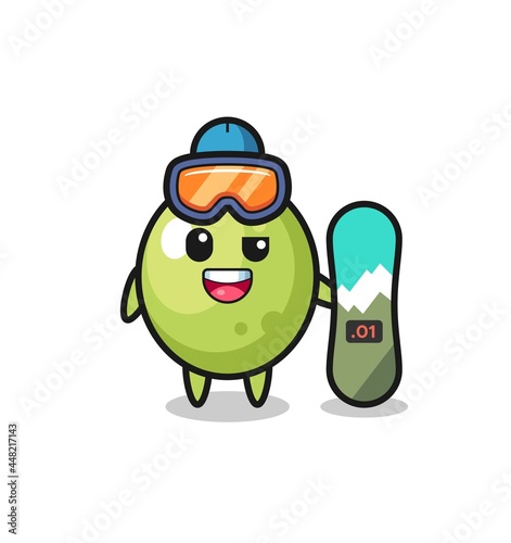Illustration of olive character with snowboarding style