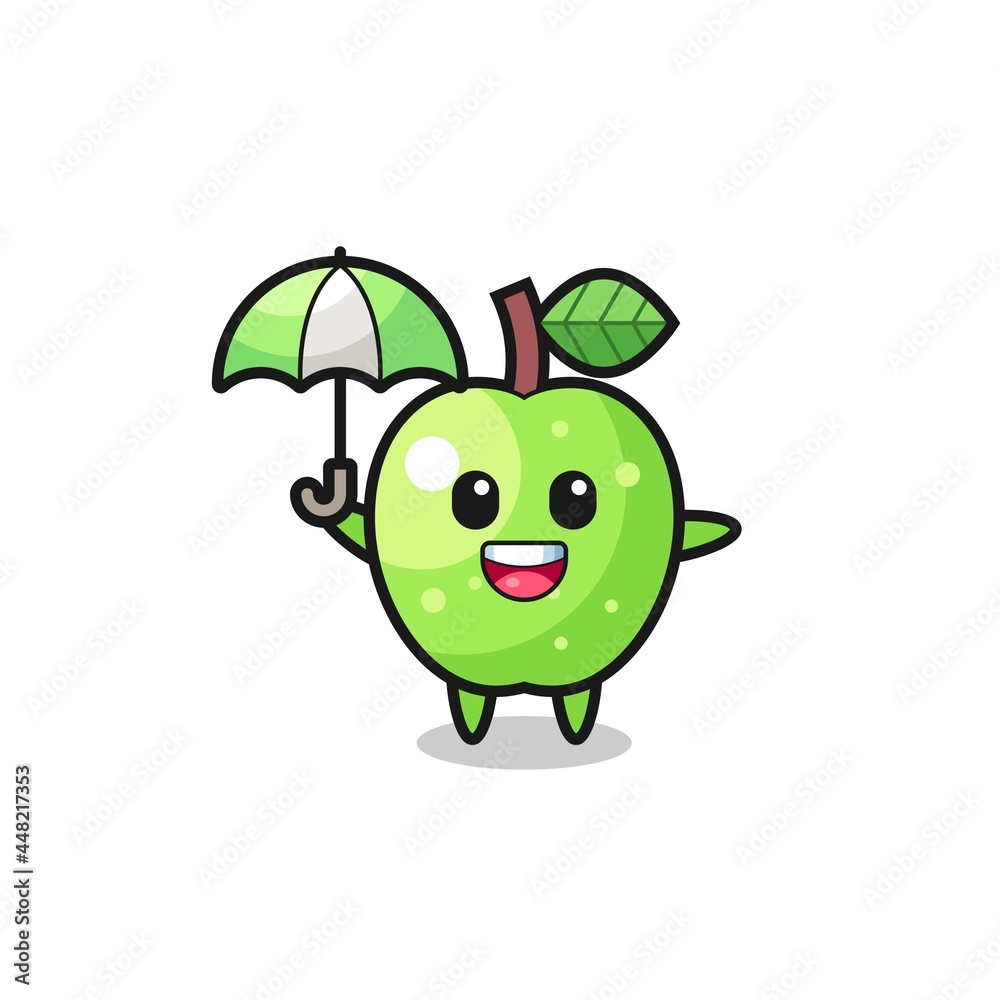cute green apple illustration holding an umbrella cute green apple illustration holding an umbrella