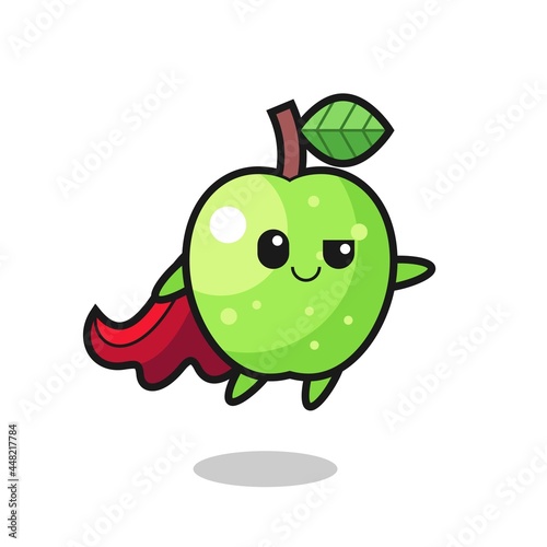 cute green apple superhero character is flying