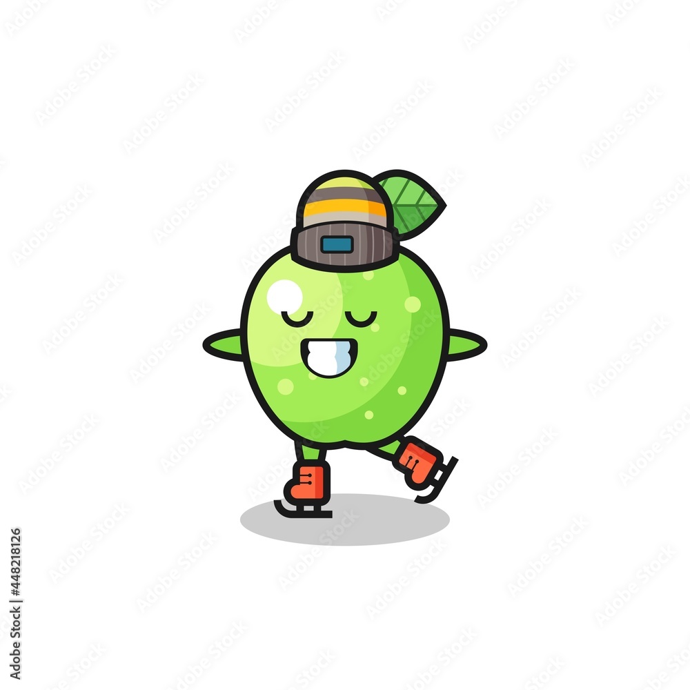 green apple cartoon as an ice skating player doing perform green apple cartoon as an ice skating player doing perform