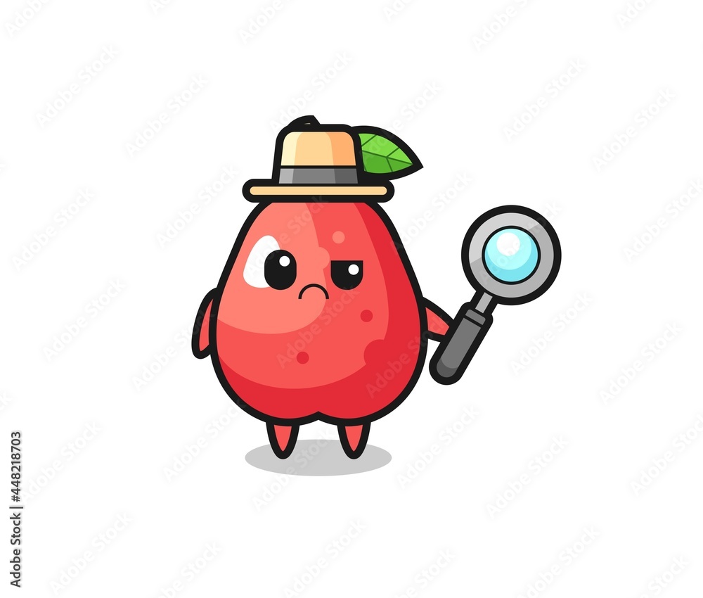 the mascot of cute water apple as a detective